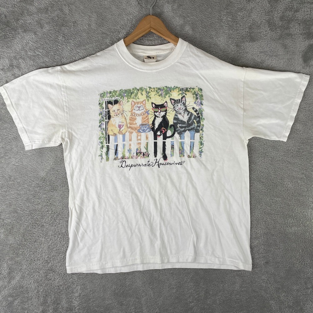 Hatley Despurrrate Housewives  Shirt Mens XL White Funny Cat Graphic Tee Vintage